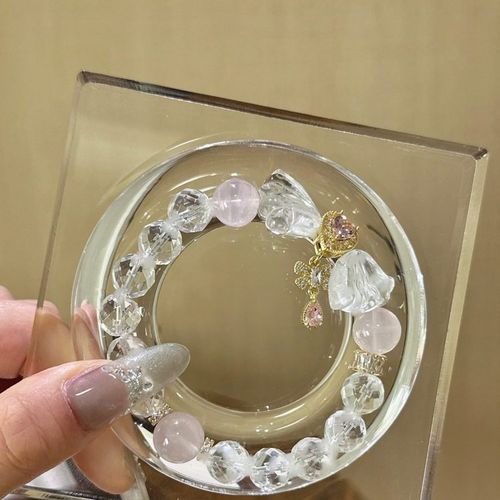 クリスタル×ローズクォーツ リボンチャーム ブレスレット