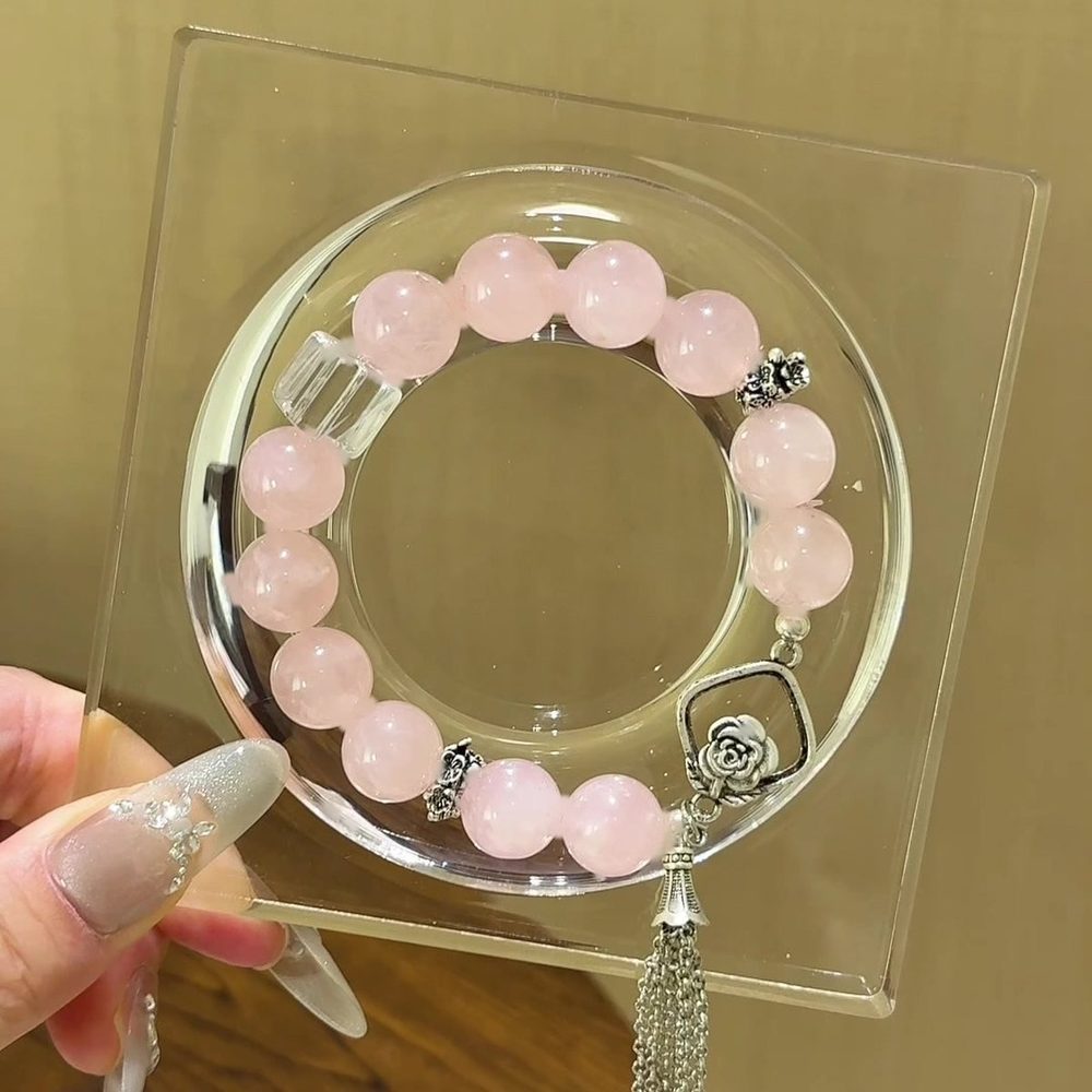 ローズクォーツ×クォーツ 角型カット ブレスレット 写真1